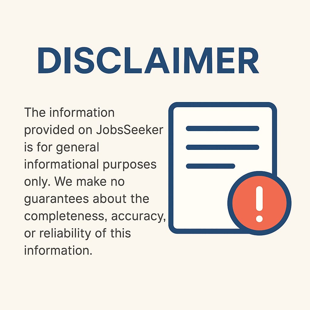 Illustration of a disclaimer page highlighting website terms, user responsibility, and content use policy on Jobsseeker.